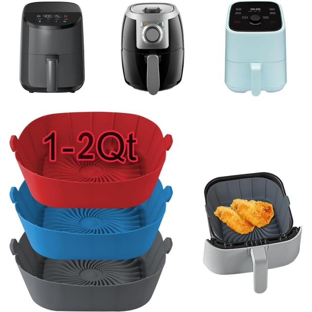 SIUDANGKA Air Fryer Silicone Liners for 1-2 Qt Air Fryers, 3 Pack Square Non-Stick Reusable Small Airfryer Liner Silicone Pot Basket Bowl Tray Air Fryer Accessories for COSORI, Ninja, CHEFMAN