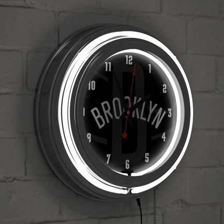 Brooklyn Nets NBA Fade Chrome Double Ring Neon Clock - Black, White