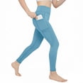 thumbnail image 4 of Dwellite Girls Athletic Leggings Ankle Length High Waisted Yoga Pants with Pockets for Kids Teen 5-13Y Blue 160, 4 of 7