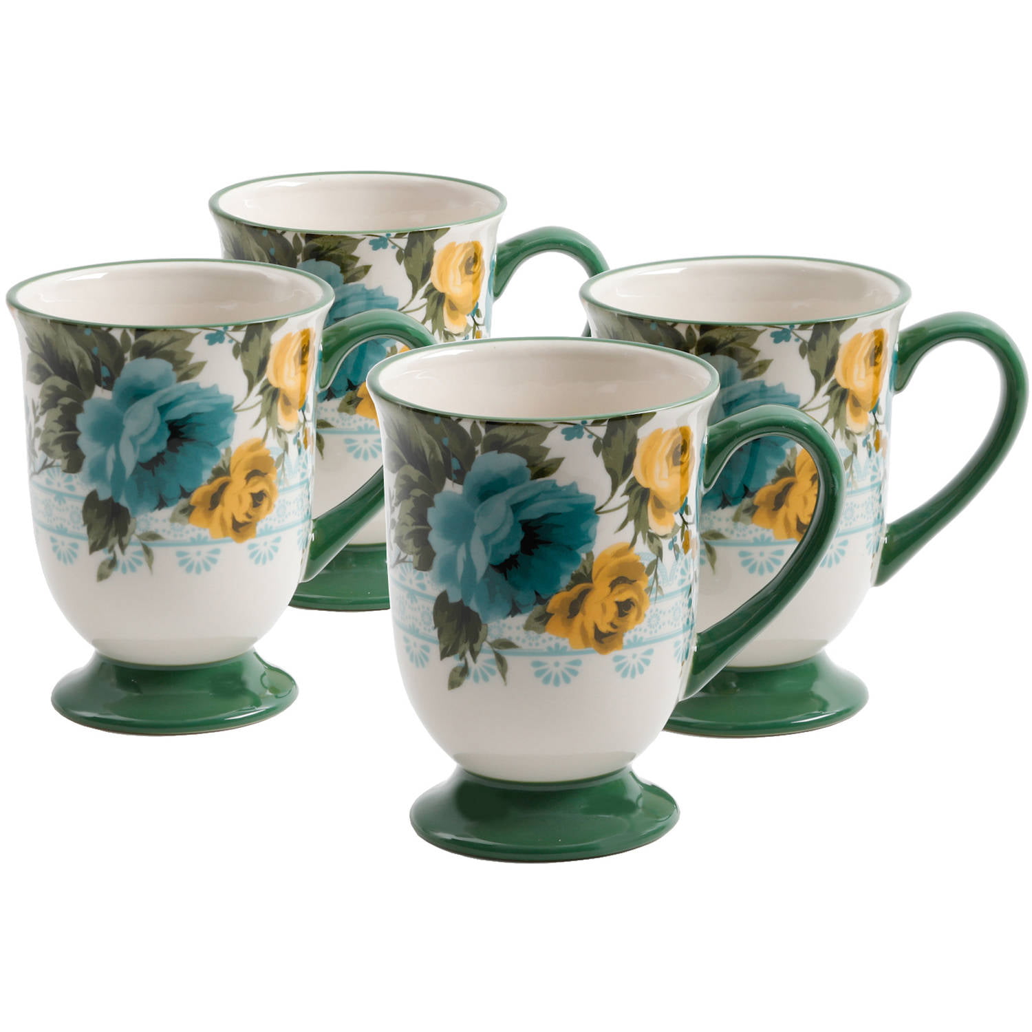Details about   The Pioneer Woman Rose Shadow 4 Piece 26-Ounce Latte Mug Set Turquoise 