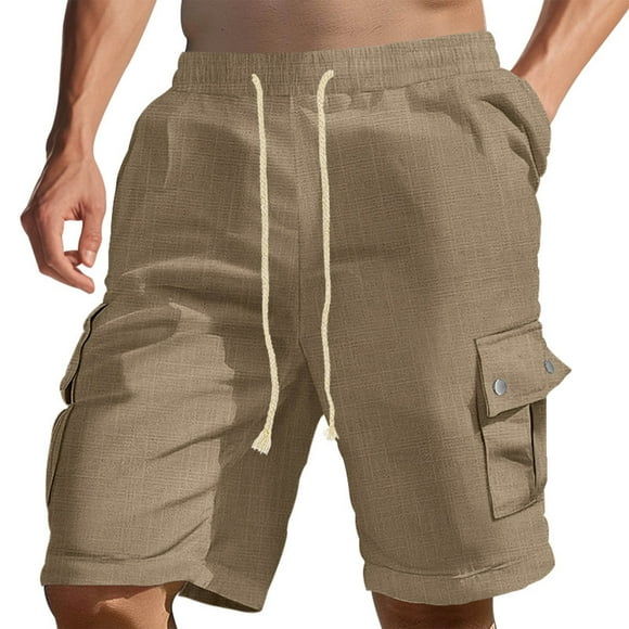 Big and Tall Drawstring Shorts for Men Big Men Shorts Men's Short Men’s Hiking Shorts Mens Drawstring Shorts with Pockets, Khaki, XXL
