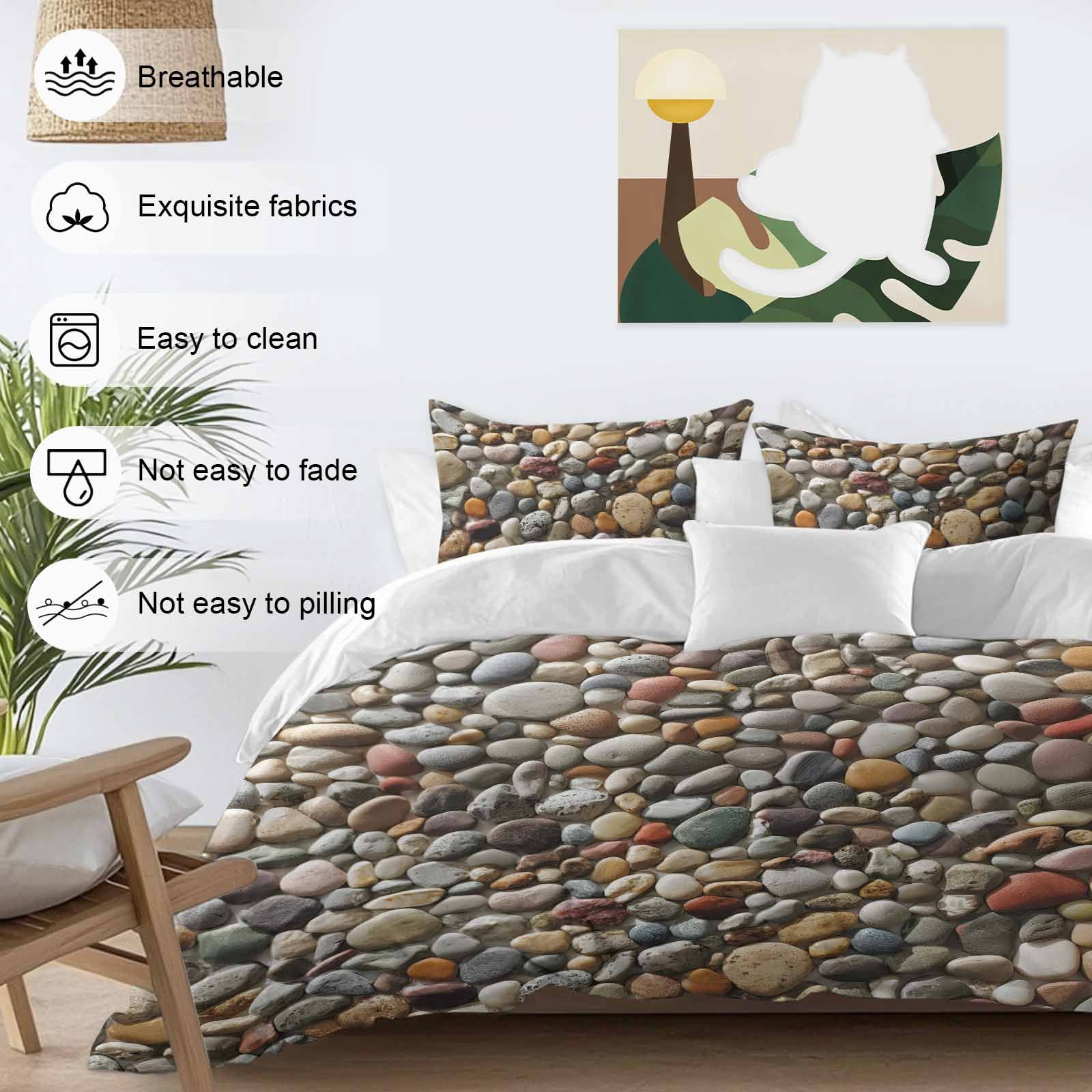 Colorful Stones Bedding 3 Piece Duvet Cover Set California King, Farmhouse Stones Modern Art Soft Microfiber Comforter Cover with Zipper Closure & Pillowcases, Wrinkle & FadeResistant Quilt Cover