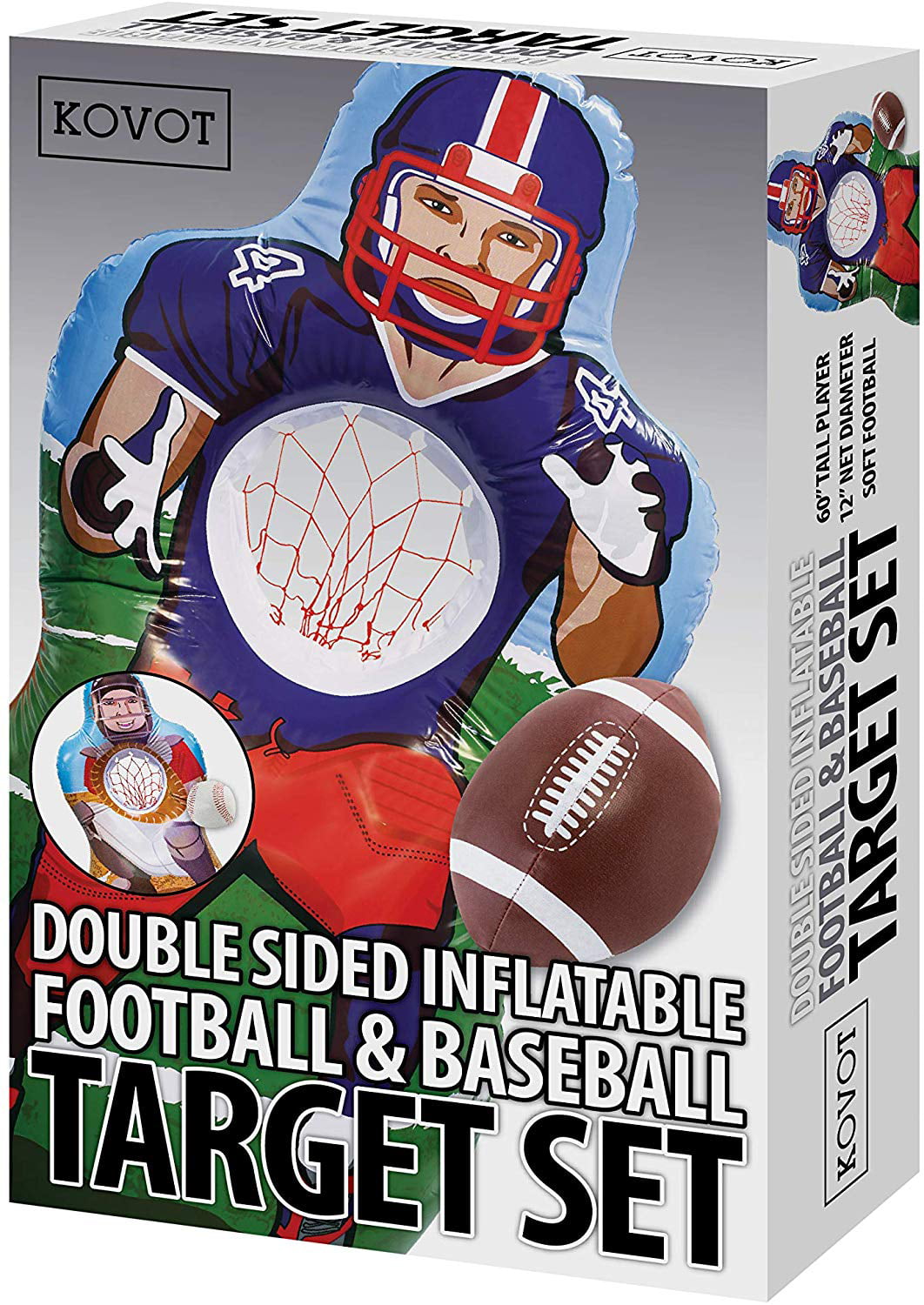 Kovot Inflatable Sports Double Sided Target Set - Inflates to 5 Feet Tall!  - Soft Mini Toss Balls Included (Football/Baseball)