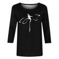 thumbnail image 4 of CHOK T-Shirt d'Été à Manches 3/4 Décontracté Motif Libellule pour Femmes Manches Trois-Quarts Chandail Col Rond T-Shirts Unis Tunique Élégante Confortable Marron TTG, 4 of 4