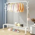 thumbnail image 1 of SUSUZI 51” Single Rod Clothes Rack, Heavy-Duty Garment Rack with Wheels, Closet Organizer with 6 Hooks & Bottom Storage, White, 1 of 8