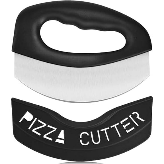 Heavy Duty Stainless Steel Pizza Cutter with Cover, Super Sharp Blade Pizza Knife Pizza Cutter Rocker, Perfect Kitchen Gadgets for Pizza Cutting Home Essentials (Black)