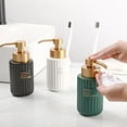 thumbnail image 2 of Vertical Stripe Ceramic Soap Dispenser with Gold Lettering, Foaming Hand Soap Dispenser for Bathroom (Matte White), 2 of 10