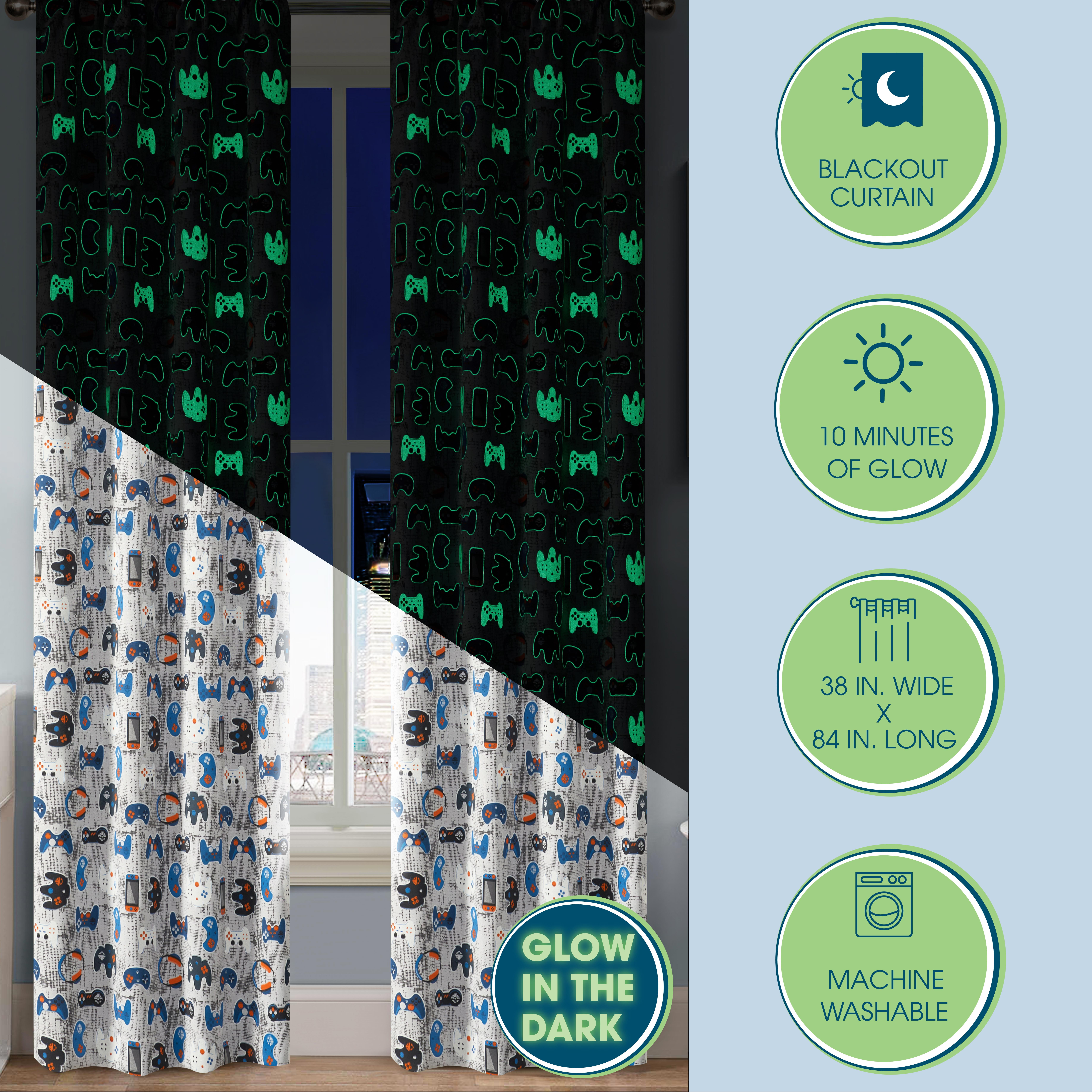 Your Zone Blackout Curtain Panel with Glow in the Dark Print, 1 Panel, Gamer, 37" W x 84" L