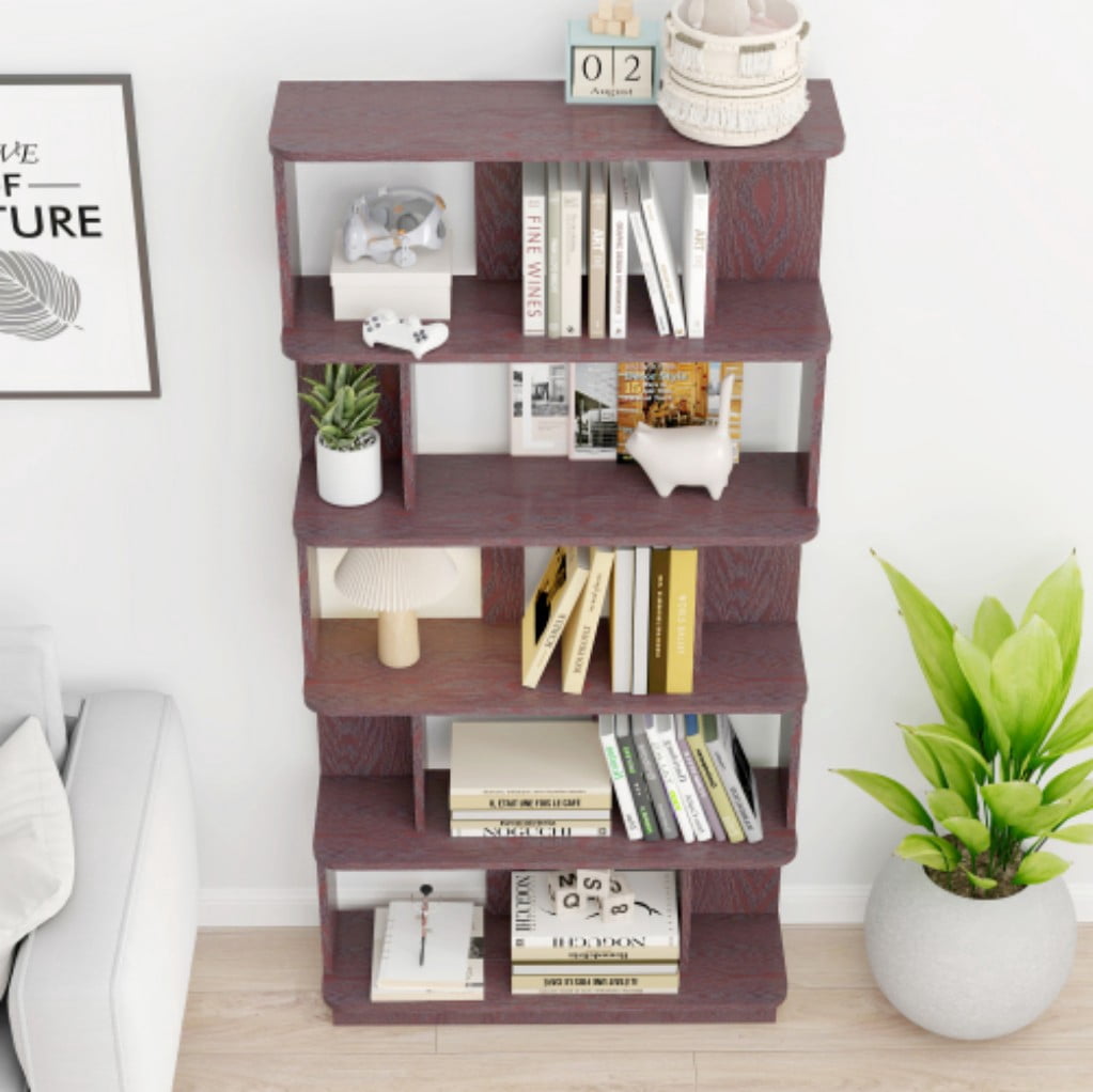 5-Tier Bookshelf, 31.5" Wide Modern Open Bookcase with 30" Shelf Clearance, Free Combination Storage Shelves, MDF Display Rack for Living Room, Bedroom & Home Office, Red