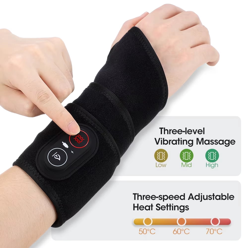 LaseLocks Cordless Heating Wrist Guard with 660&850nm Red Light Therapy & 3-Level Electric Vibration Massage for Hand & Wrist Comfort