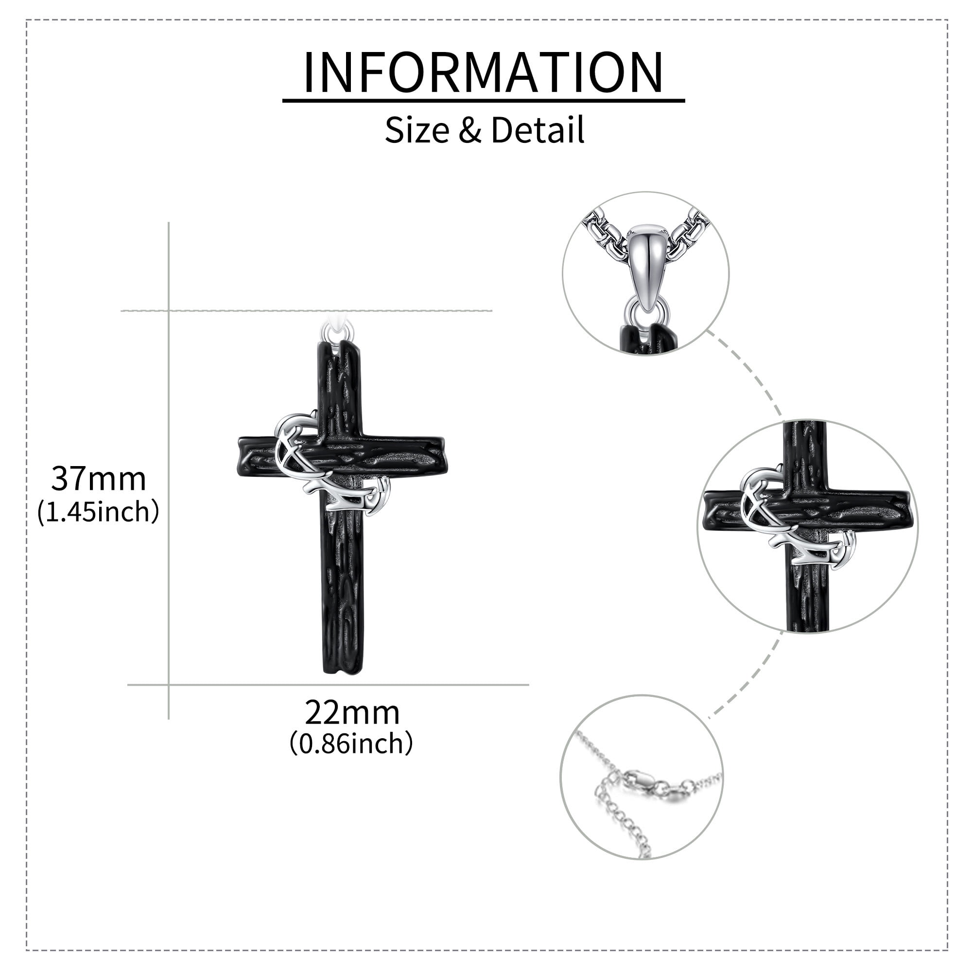 Black Cross Necklace Sterling Silver Jesus Thorn Crown Cross Necklace for Men Catholic Jewelry Gift for Father Brother Boyfriend Son
