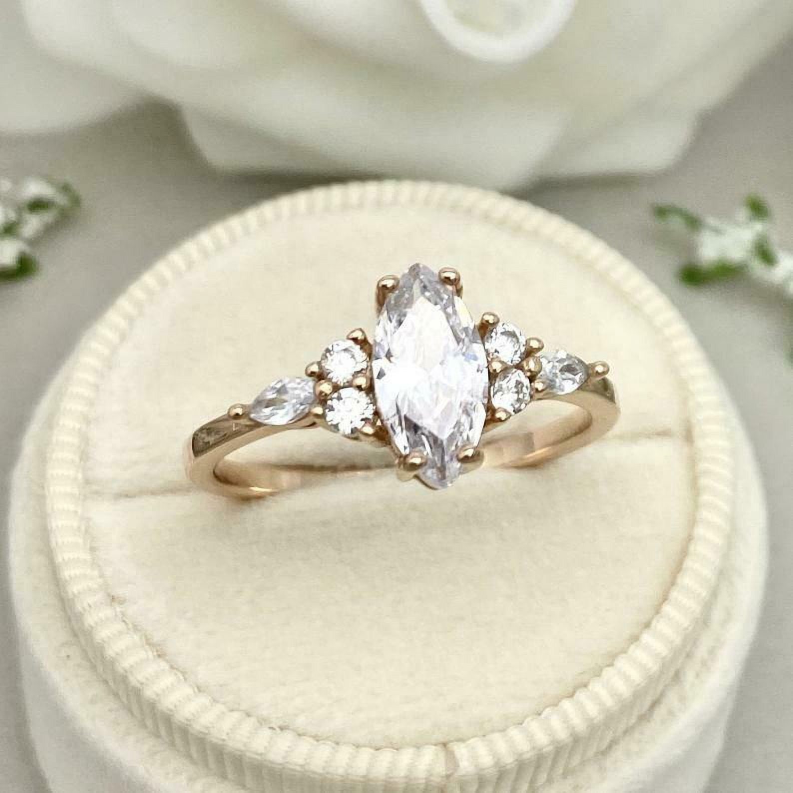HeartsAndYou 1.4ct Engagement Ring for Women Marquise Cut Moissanite Solitaire Petite 18k Yellow Gold Over Silver