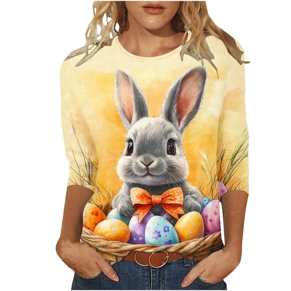 Generic Happy Easter Shirts Women Sequin Bunny Shirt Cute Rabbit Graphic T Shirt Funny Short Sleeve Tee Tops