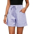 thumbnail image 5 of Ihhxva Cotton Beach Shorts for Women High Waist Elastic Drawstring Striped Adjustable Flat Front with Pockets Stretchable Exterior Pocket Summer Casual Workout Lounge S-2XL, 5 of 9
