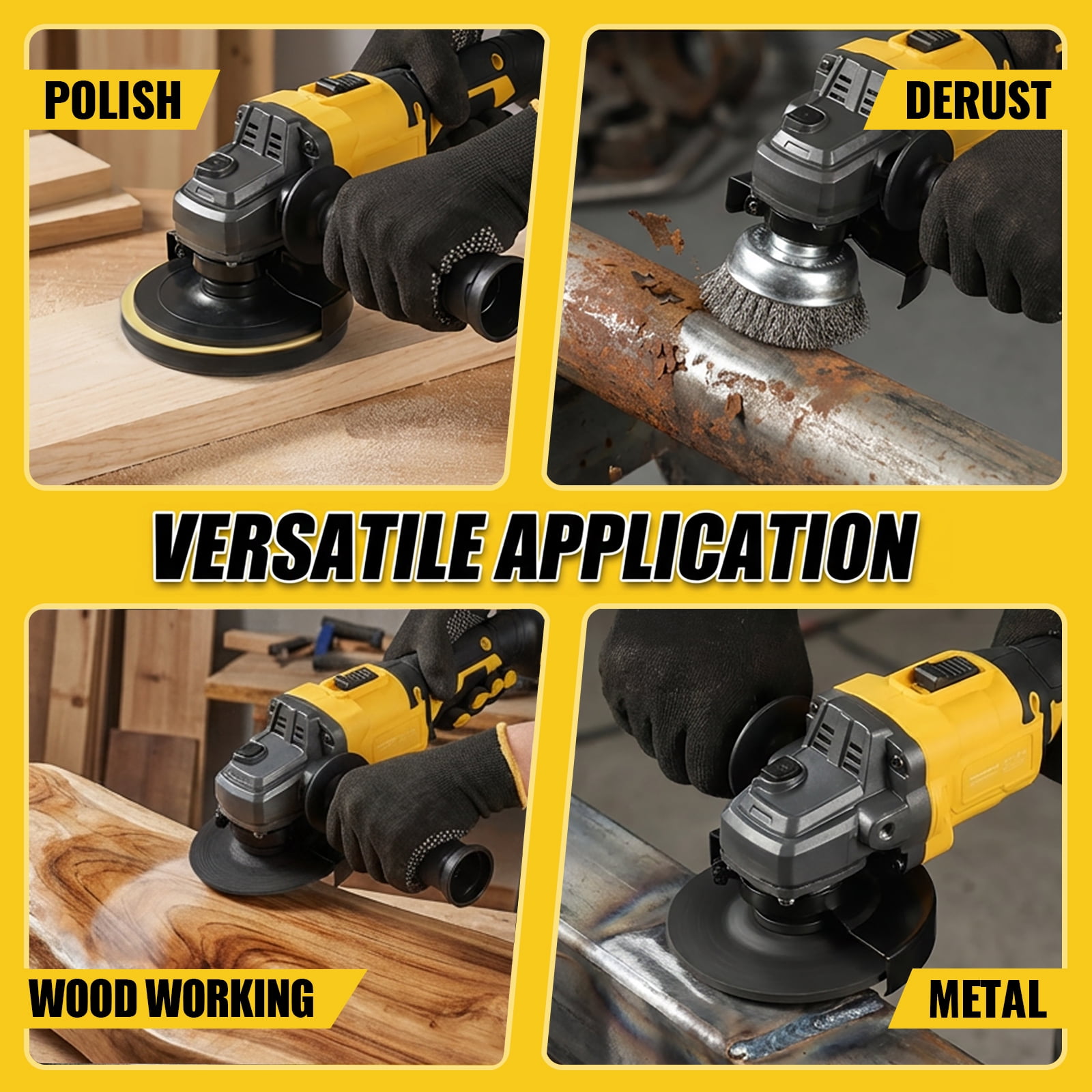 21V Angle Grinder, Double Battery Pack, 2 Grinding Discs, 3 Cutting Discs, Yellow