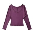 thumbnail image 2 of Women's Loose Fit Long Sleeve Round Neck Pocket Patchwork Solid Color Blouse Top Comfy Versatile Casual Business Office Outfits | CSEONE,Purple S, 2 of 9