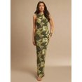 thumbnail image 4 of Army Green Jacquard Sleeveless Fitted Maxi Dress With Gold Floral Embroidery, Low Back, 4 of 7