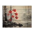 thumbnail image 3 of Designart "Red Forest Minimalist Monochrome painting II" Forest Print on Natural Pine Wood, 3 of 5