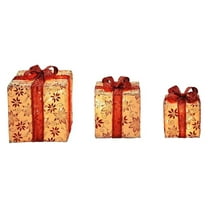 Lighted Burlap Floral Gift Boxes Presents Outdoor Christmas Decoration Set of 3