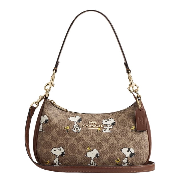 Bolsa Crossbody Coach Teri Snoopy Café Claro Canvas