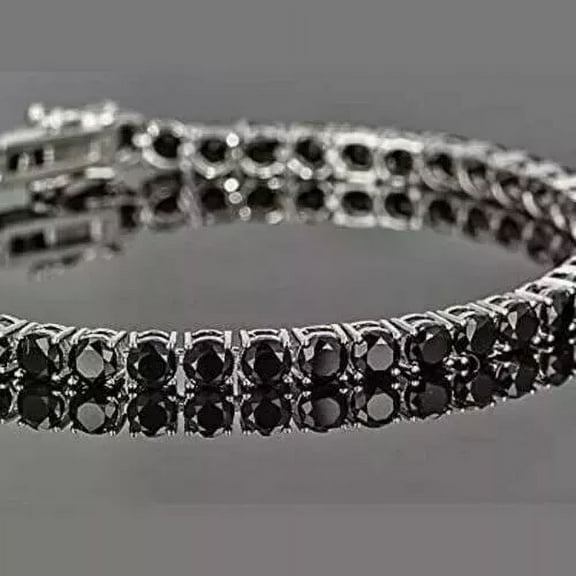 8TCW Lab Created Round Black Diamond Men's Tennis Bracelet 14K White Gold Plated