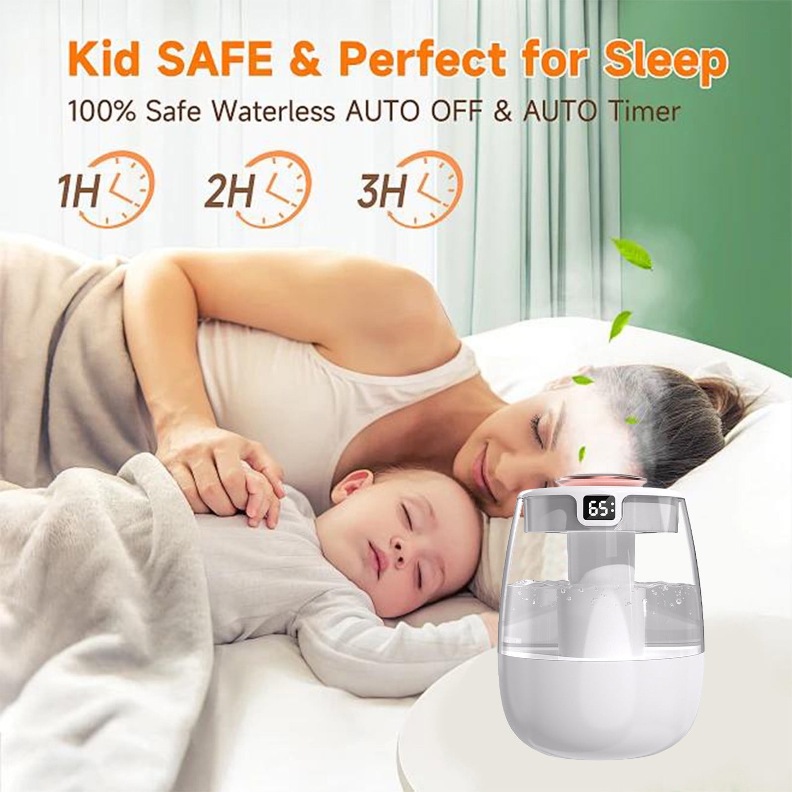 XEOVHV Humidifiers for Bedroom, 3 Times Fog Coverage, 2L Ultrasonic Cool Mist Humidifiers for Home Baby Nursery & Plants, Top Fill Air Humidifier Lasts Up to 35 Hours, Auto Shut-Off