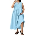 thumbnail image 3 of Elvqul Dresses for Women Elbow-Length Crewneck Womens Dresses Plus Size Solid Pullover Long Dresses Chic, 3 of 8