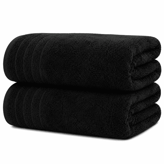 Bath Towels Set of 2, 55 x 27.5 Inch Black Cotton Towels, Lightweight Bathroom Towels for Shower, Bath, Gym, and Daily Use