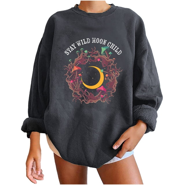 Sudadera extragrande de lana de manga larga con cuello redondo y estampado suelto para mujer Pompotops gfhjh17527