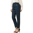thumbnail image 6 of INSPIRE CHIC Women's Tartan Plaid Pants Elastic High Waist Straight Long Trousers L Dark Blue, 6 of 8