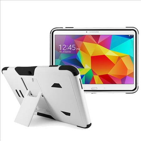 White Back Case - Samsung Galaxy Tab 4 10.1 / T530 Impact Silicone Case Dual Layer with Stand White Black