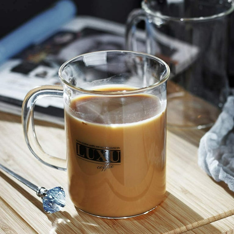 LUXU 17 OZ Glass Coffee Mugs(2Count),Large Clear Coffee Mug,Glass