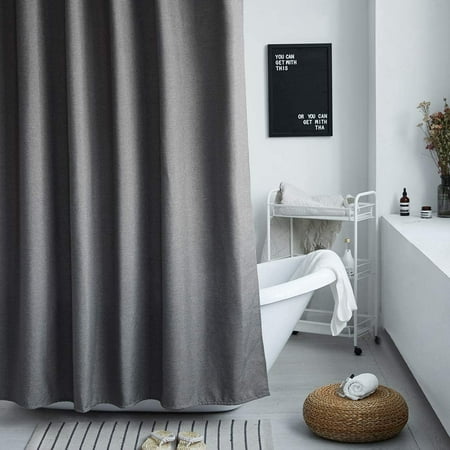 Solid Linen Style Shower Curtain With, Dark Gray Linen Shower Curtain