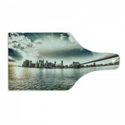 NYC Cutting Board, View of Brooklyn Bridge and Shore with Skyscrapers Sunset Cloudy Sky Photo, Decorative Tempered Glass Cutting and Serving Board, in 3 Sizes, by Ambesonne