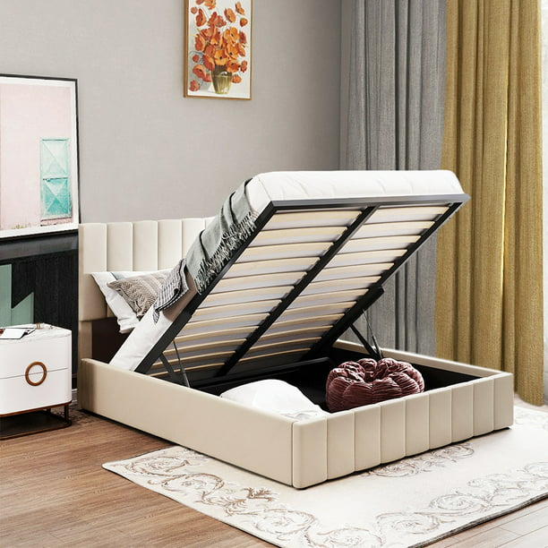 Queen Size Bed Frame With Storage, Mainstays Mates Storage Bed With Bookcase Headboard Full Size