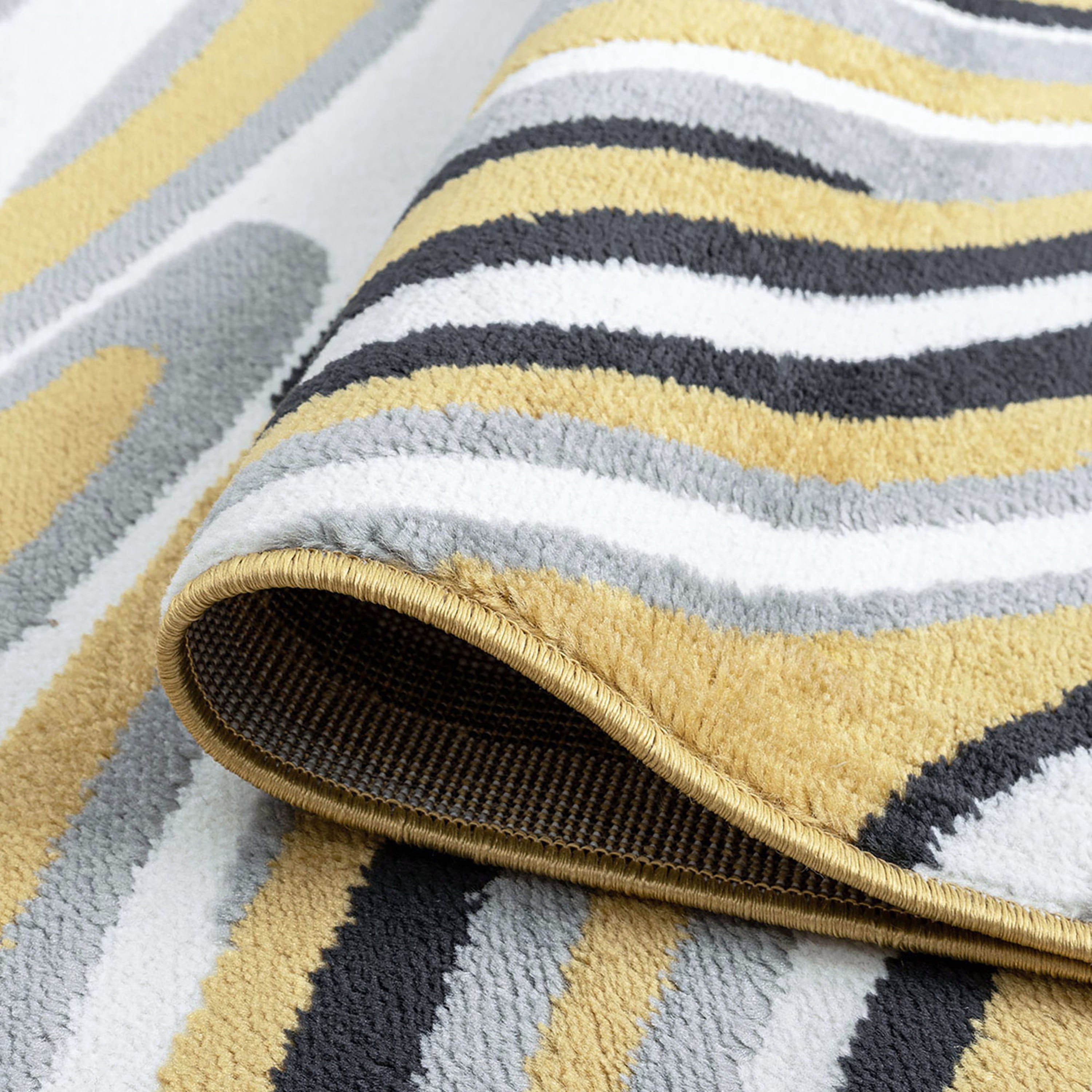 Contemporary 8x10 Area Rug (7'11'' x 10'3'') Abstract Yellow, Charcoal Living Room Easy to Clean