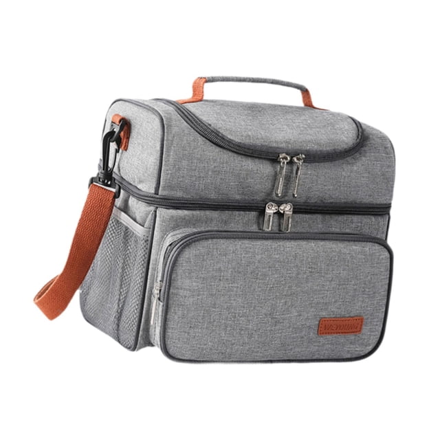 Bolsa aislante para almuerzo, bolsa térmica de doble capa con correa extraíble, bolsa portadora para , bolsa Bento, bolsa térmica para hombres Gris