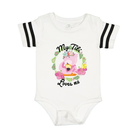 

Inktastic Baby Flamingo My Titi Loves Me with Flower Wreath Gift Baby Boy or Baby Girl Bodysuit