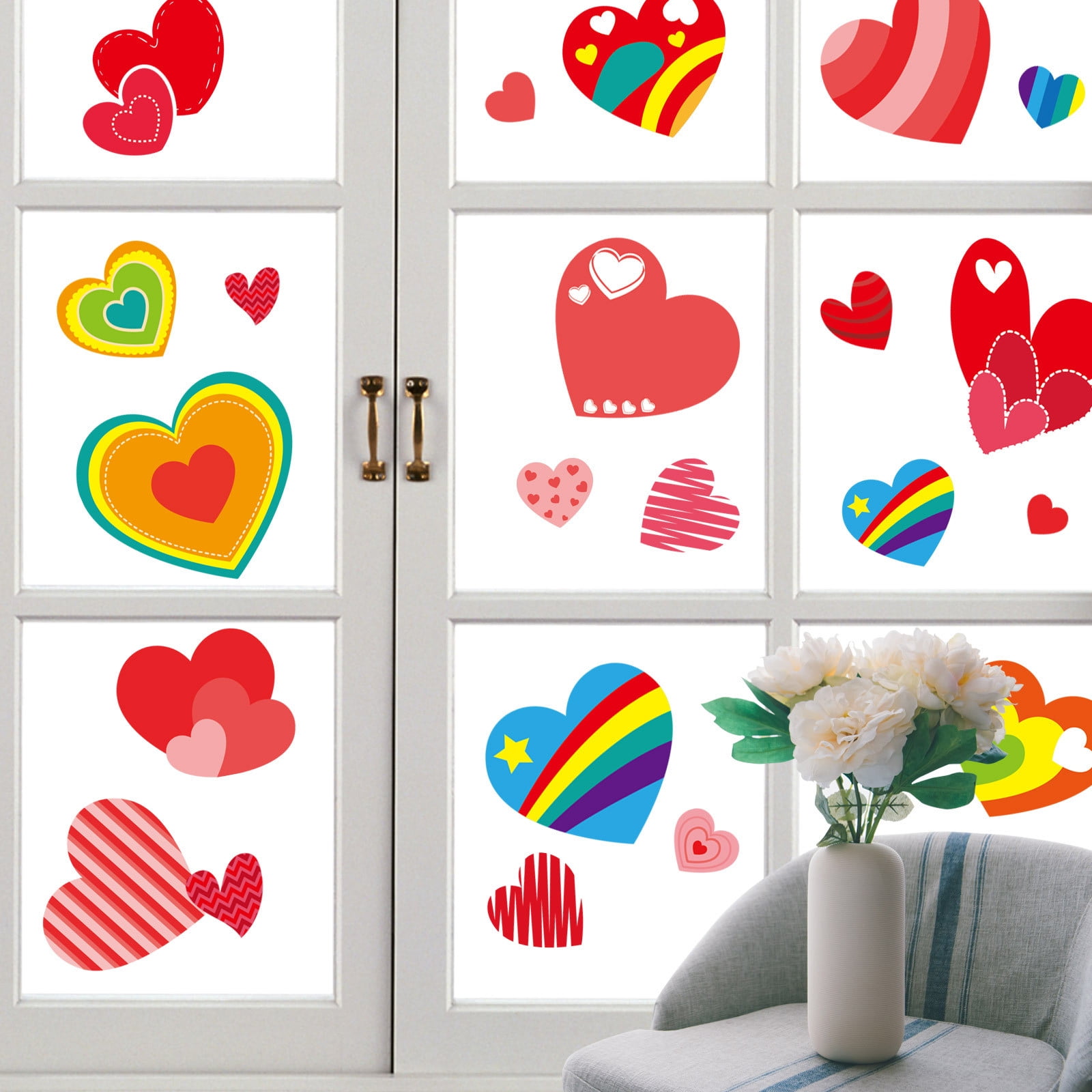 LSTUSA Valentines Day Window Clings Colorful Heart Shaped Reusable Static  Window Stickers For Valentines Day Decor Valentines Decorations For The  Home Bathroom Office