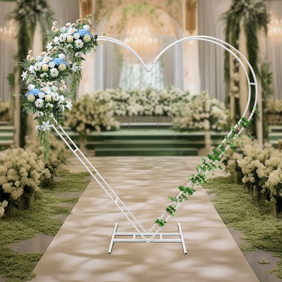 ChicHomey 7FT White ​​Heart-Shaped White Wedding Arch Stand,Love Flowers Arch Frame,Load Capacity 22.05lbs​,for Valentine's Day, Wedding Ceremony, Birthday, Party Decor