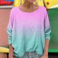 thumbnail image 2 of Charella Shirts for Women Oversized Long Sleeve Gradient Color Tops Casual Loose Fit Crew Neck Basic Tee (XL, Purple), 2 of 5