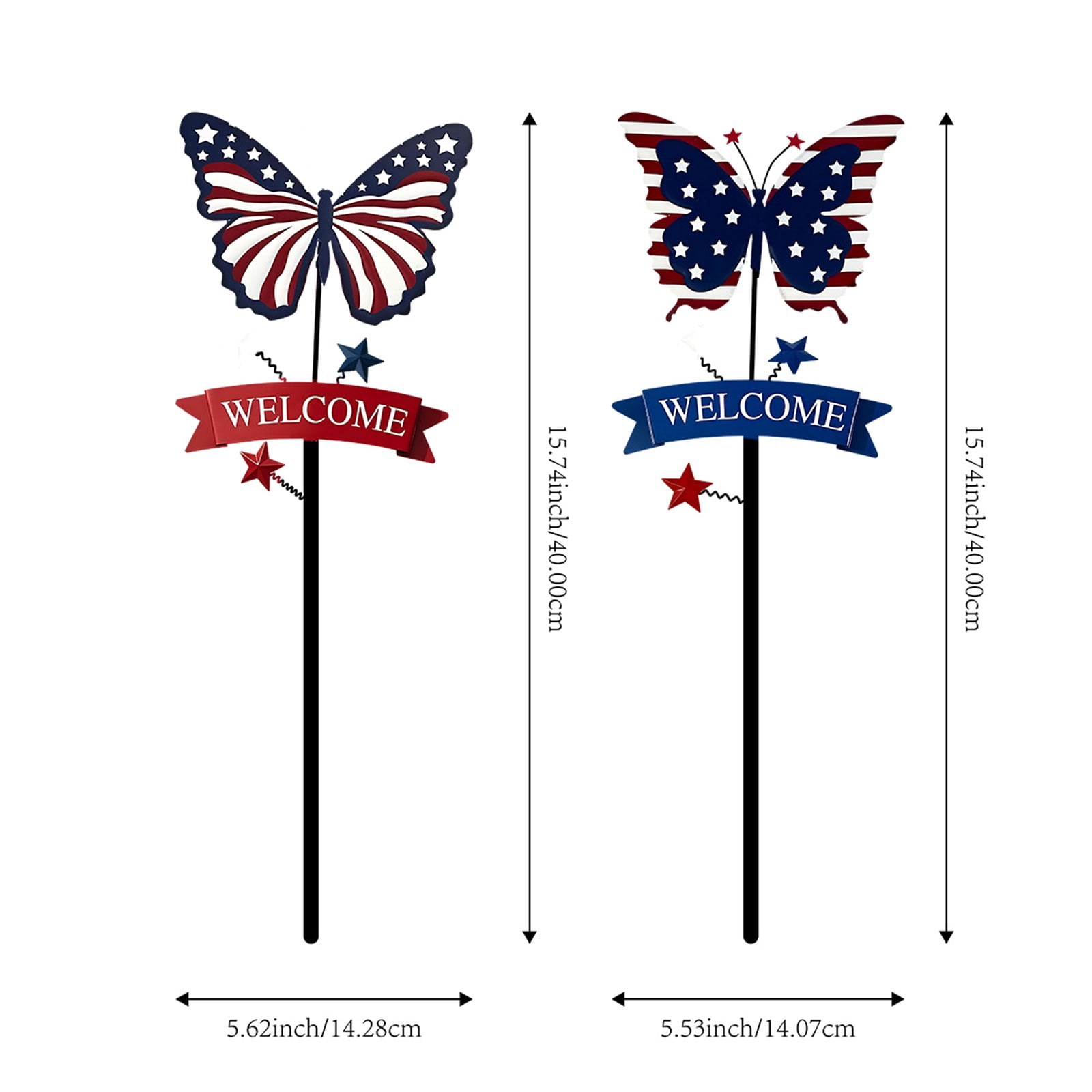 ERTZAE 2Pc Patriotic Garden Stake,15.74" Patriotic Butterfly Welcome Yard Stake,4Th Of July Decorations Outdoor,Usa Lawn Porch Yard Sign,Red White Blue Independence Anniversary Memorial Day Decor