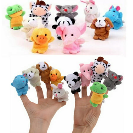 Set Of 10 Zoo Farm Animal Finger Puppets Plush Furry Cloth Toys For Kids Baby Bed Story Telling Toy