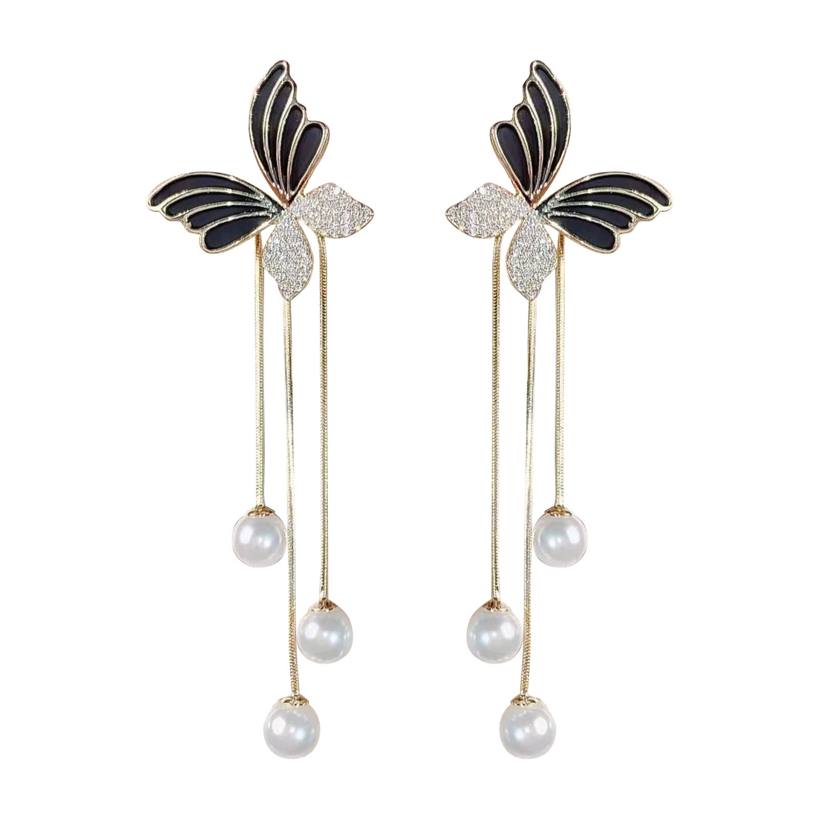 sunhillsgrace gold earrings for women diamond set butterfly pearl