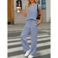 thumbnail image 5 of Women'S Two-Piece Casual Suit, Stand-Up Collar Top, Wide-Leg Pants, Vacation Travel Wear Light Blue XL, 5 of 9