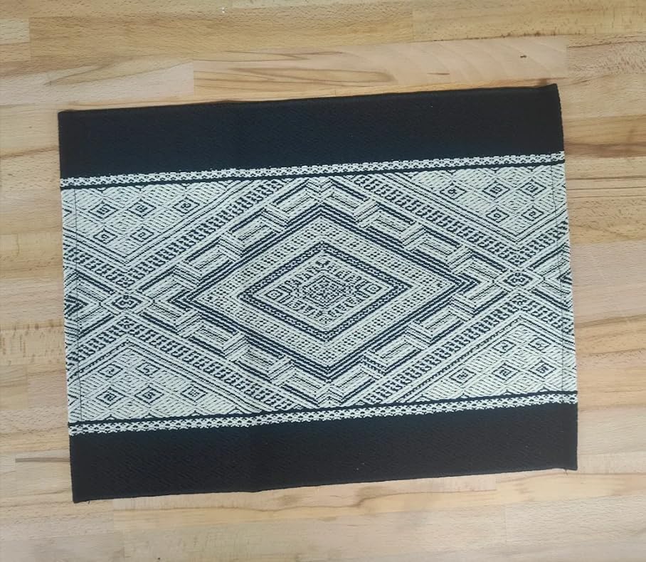 Fennco Styles Diamond Weave Cotton Blend 14" W x 19" L, Set of 4 - Black Geometric Rectangular Table Mats for Boho Décor, Dining Table, Banquets, Family Gatherings