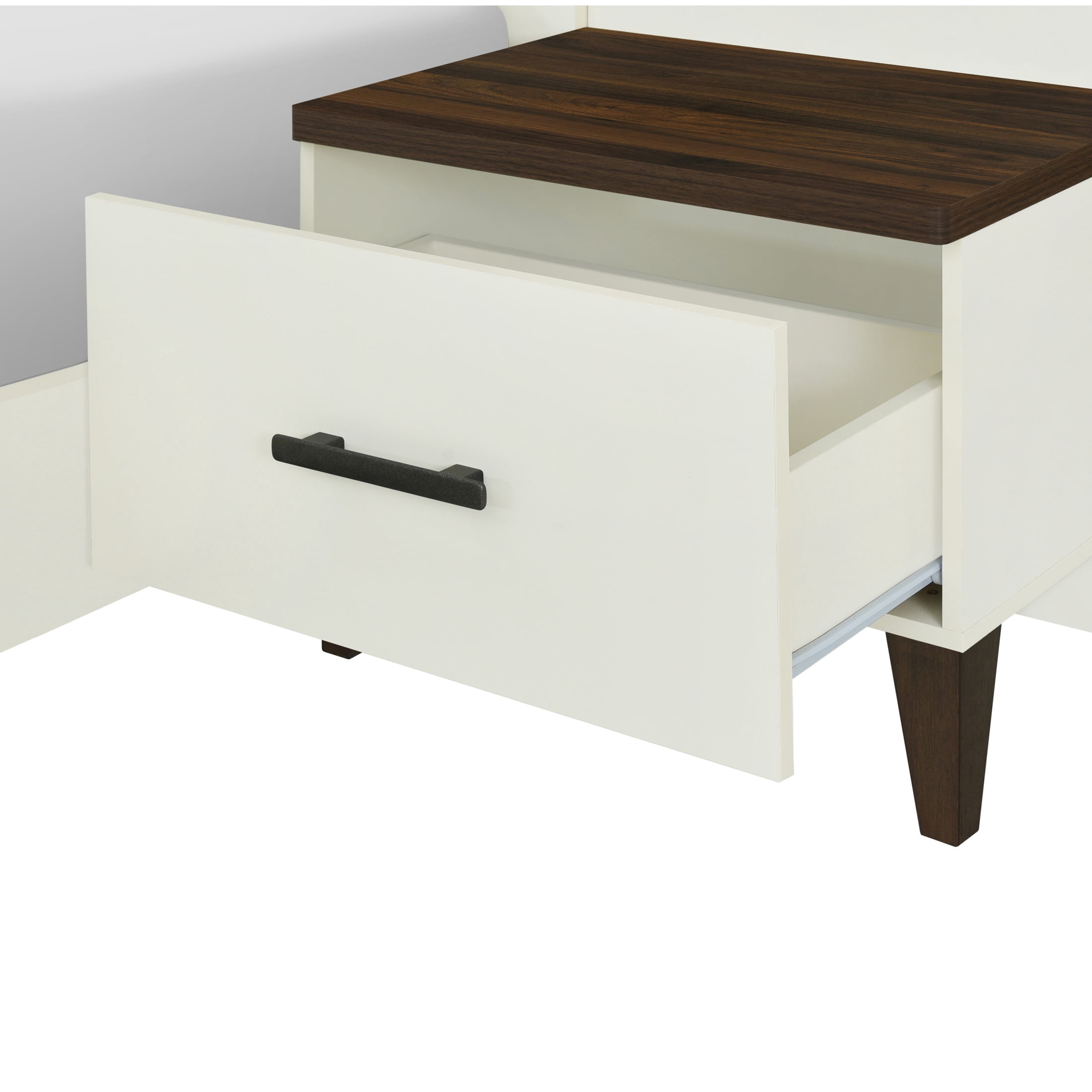 Christopher Knight Home Upholstered King Bed Frame with 2 Nightstands & Floating Shelves, Brown+White