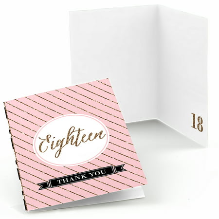 Chic 18th Birthday - Pink, Black and Gold - Party Thank You Cards (8