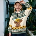 thumbnail image 3 of COEQINE Trendy Loose Fit Quarter Zip Sweatshirt for Girls, Long Sleeve Pullover Tops with Collar, Casual Oversized Sweatshirt for Teens Kids 7-8 Years, Highland Cow American Tribal Sunflower, 3 of 7