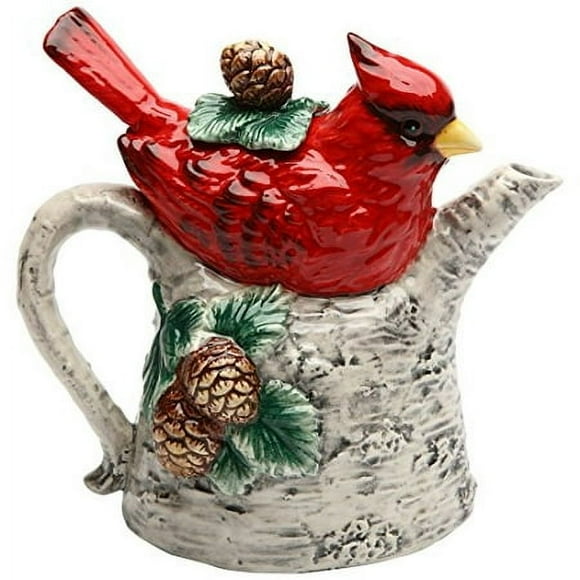 cosmos 10709 gifts cardinal on Birch Tree ceramic Teapot, 5-7/8-Inch